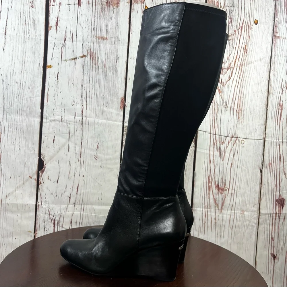 Michael Kors Bromley Wedge Boot Knee High in Black Leather women’s size 10